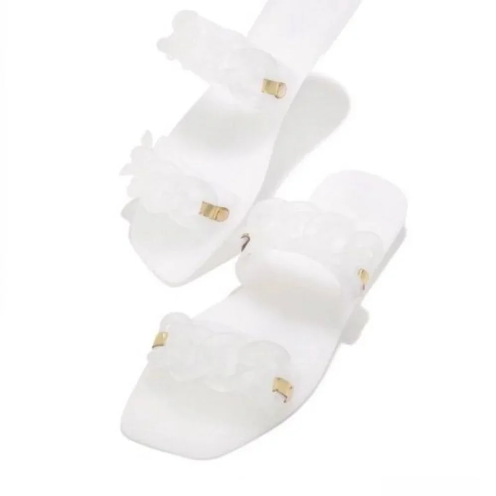 !! NEW !! Jelly Slide Sandals with Chain Detail in Matte White - Picture 4 of 11